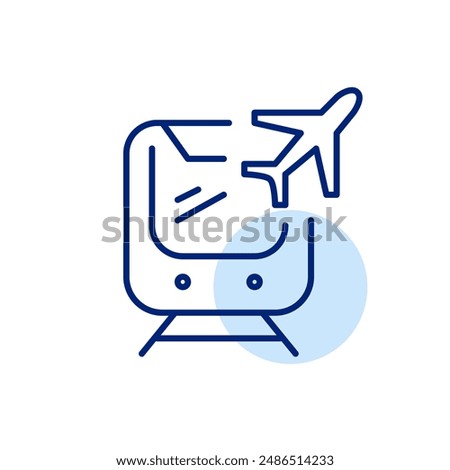 Subway train and plane. Airport transit. Efficient commuting for international travellers. Pixel perfect vector icon