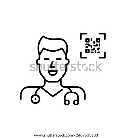 General practitioner doctor with stethoscope and qr code. Telemedicine appointment and consultation access. Pixel perfect vector icon