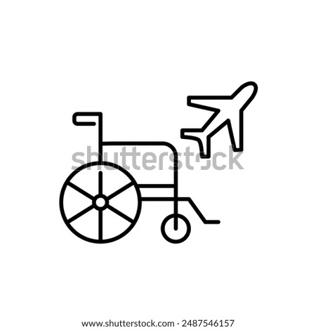 Wheelchair and airplane. Disabled friendly inclusive travel options. Pixel perfect vector icon