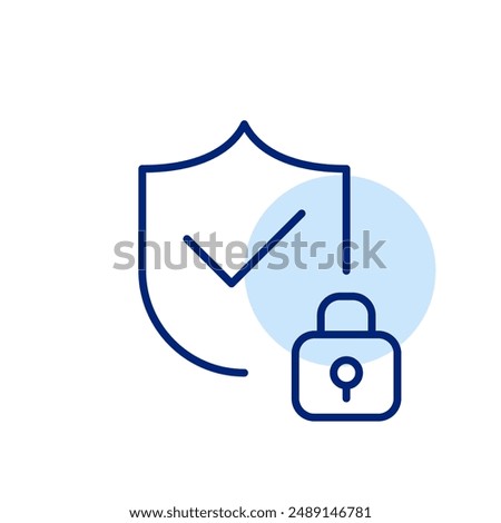 Protection shield, checkmark and lock. Secure authentication and verified identity. Pixel perfect, editable stroke icon