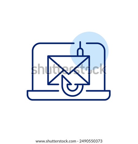 Laptop, letter and fishing. Phishing attack. Spam e-mail alert. Pixel perfect, editable stroke icon