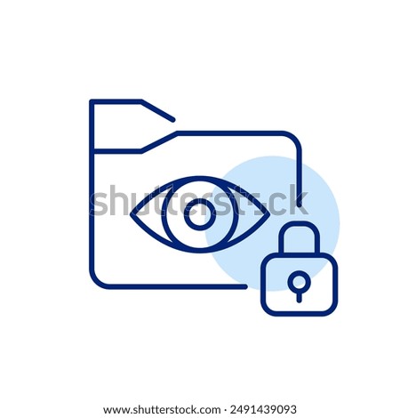 File folder, eye and lock. Confidential data access. Protected file visibility. Pixel perfect, editable stroke icon