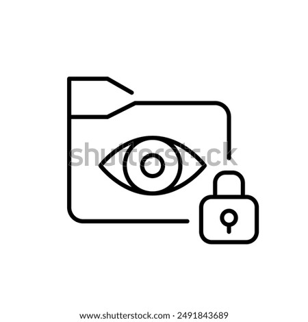 File folder, eye and lock. Confidential data access. Protected file visibility. Pixel perfect vector icon