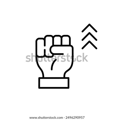 Fist raised up and arrows up. Personal success and growth motivation and inspirational strategies. Pixel perfect, editable stroke icon