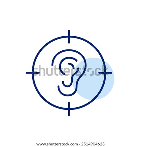 Ear in target. Audio detection, noise canceling or precision listening technologies. Pixel perfect, editable stroke icon