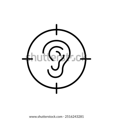 Ear in target. Audio detection, noise canceling or precision listening technologies. Pixel perfect vector icon