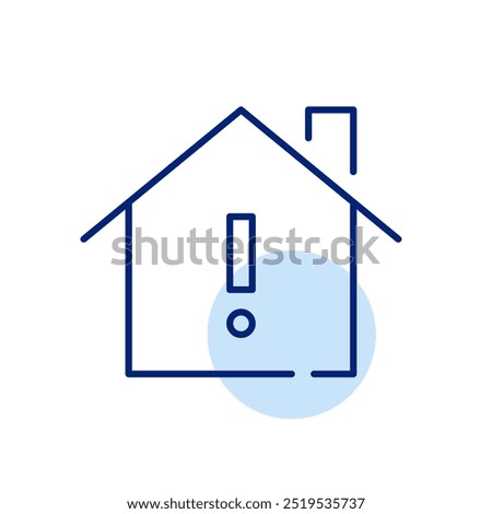 House and exclamation mark. Home alert, household warning. Pixel perfect, editable stroke icon