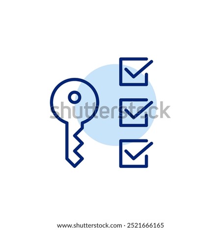 Key and checklist. Secure access, task verification. Pixel perfect vector icon