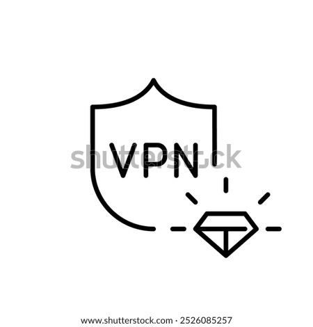 Diamond and VPN shield. Top-tier protection for personal and financial information. Premium account. Pixel perfect, editable stroke icon