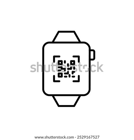 Smart watch with qr code on it. Quick access through scan. Pixel perfect, editable stroke icon