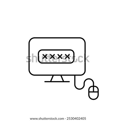 Password covered by asterisks in input box. Computer monitor with mouse. Secure account access. Pixel perfect, editable stroke icon