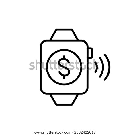 Dollar sign on smart watch and wi-fi symbol. Contactless payment. Financial transactions on the go. Pixel perfect, editable stroke icon