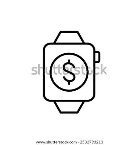 Dollar sign on smart watch. E-walled, RFID contactless payments. Pixel perfect, editable stroke icon