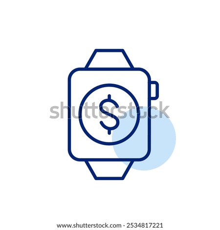 Dollar sign on smart watch. E-walled, RFID contactless payments. Pixel perfect vector icon