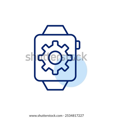 Cogwheel on smart watch screen. Operational system, settings and customizable experience. Pixel perfect vector icon