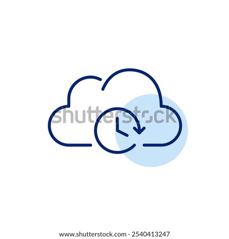 Cloud and clock. Scheduled data backups, access anytime. Pixel perfect vector icon