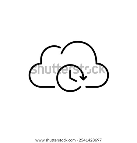 Cloud and clock. Scheduled data backups, access anytime. Pixel perfect, editable stroke icon