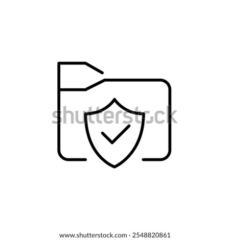 File folder, security shield with checkmark. Cryptographic security for digital files. Pixel perfect vector icon