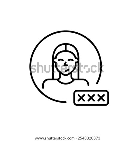 Female user avatar with password input box. Secure login, account protection and verified access. Pixel perfect vector icon