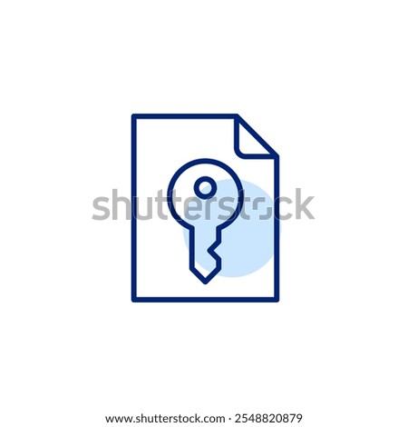 File with key. Encrypted data, secure access and protected documents. Pixel perfect, editable stroke icon