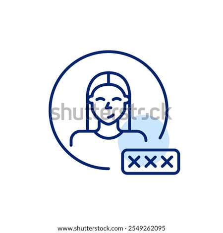 Female user avatar with password input box. Secure login, account protection and verified access. Pixel perfect, editable stroke icon