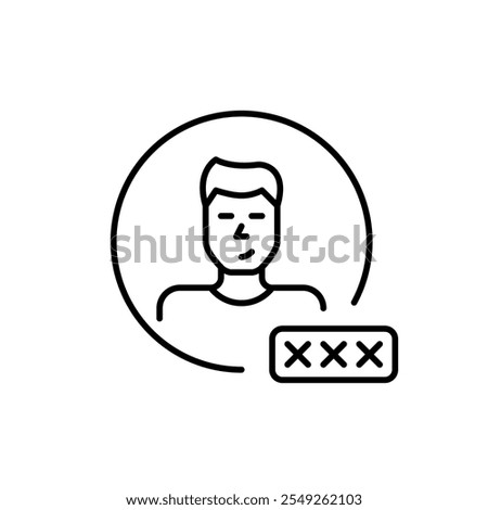 Male user avatar with password input box. Secure login, account protection and verified access. Pixel perfect, editable stroke icon