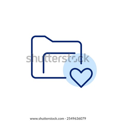 Folder with heart symbol on it. Favorites archive. Personal or starred collection stored in a folder. Pixel perfect vector icon