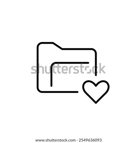 Folder with heart symbol on it. Favorites archive. Personal or starred collection stored in a folder. Pixel perfect, editable stroke icon