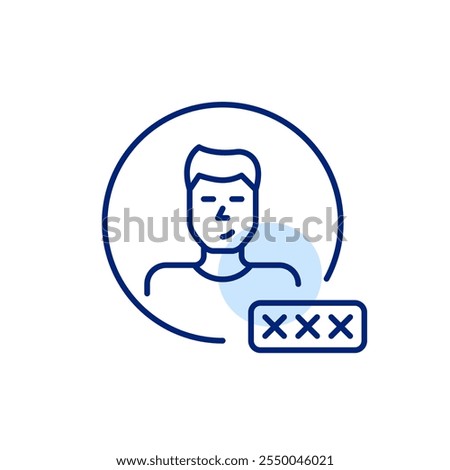 Male user avatar with password input box. Secure login, account protection and verified access. Pixel perfect vector icon