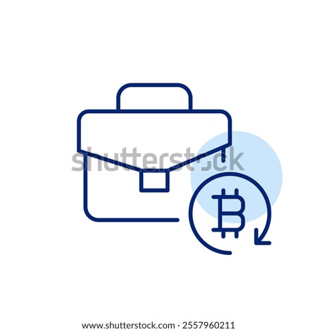 Briefcase and bitcoin in refresh arrow. Crypto investment portfolio. Pixel perfect, editable stroke icon