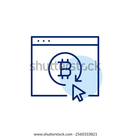 Web page, bitcoin, refresh arrow and click. Crypto wallet reload, instant account access. Pixel perfect, editable stroke icon