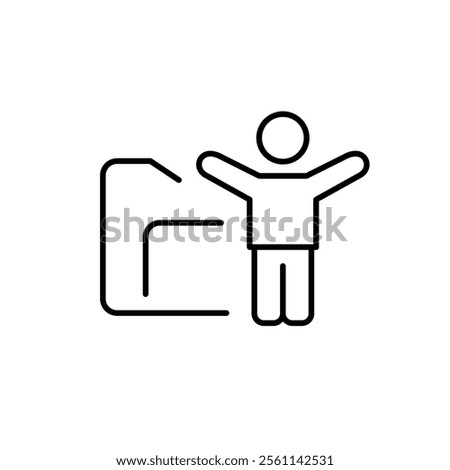 Folder and stick figure with arms raised up. Personal profile. Secure data storage. Pixel perfect vector icon