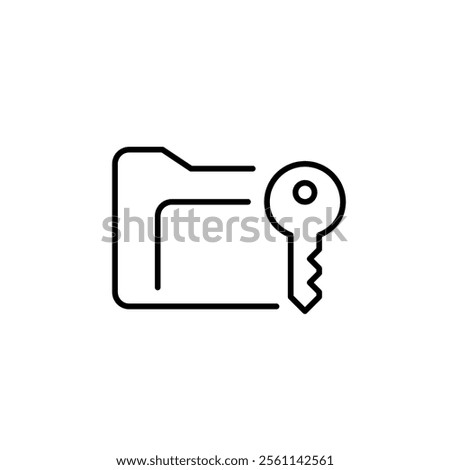 File folder and key. Secure data access. Protected storage. Pixel perfect vector icon