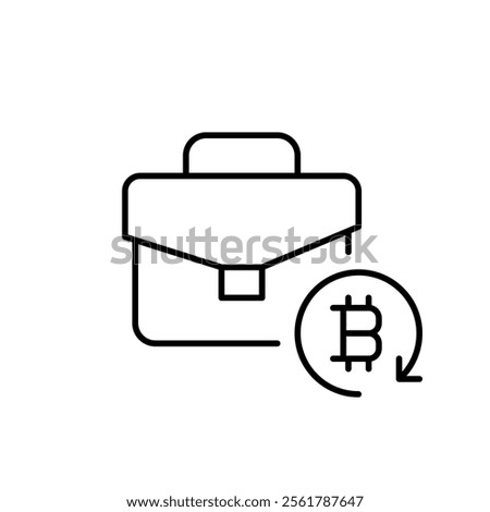 Briefcase and bitcoin in refresh arrow. Crypto investment portfolio. Pixel perfect vector icon