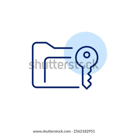 File folder and key. Secure data access. Protected storage. Pixel perfect, editable stroke icon