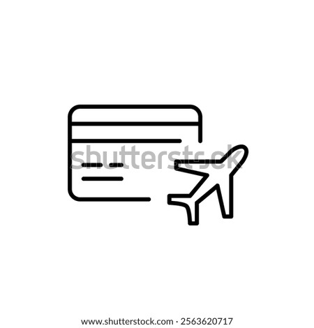 Credit card and airplane. Airline bonus, global payment on the go, flexible travel. Multiple currency accounts. Pixel perfect vector icon