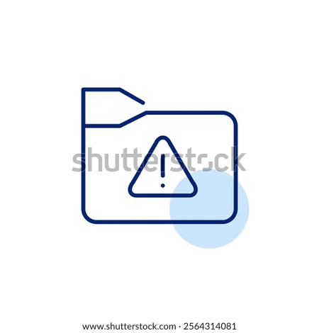 Folder with critical error symbol. Exclamation mark in triangle. Immediate attention danger warning, call to action. Pixel perfect, editable stroke icon