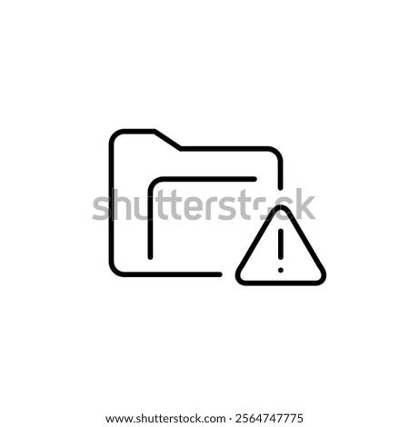 File folder with alert symbol. Exclamation mark in triangle. Urgent alert, immediate attention. Problem in file management. Pixel perfect vector icon