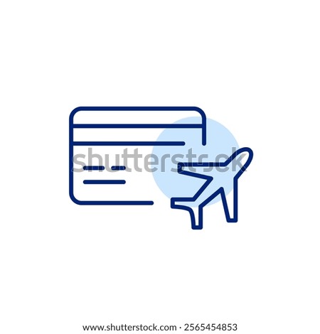 Credit card and airplane. Airline bonus, global payment on the go, flexible travel. Multiple currency accounts. Pixel perfect, editable stroke icon