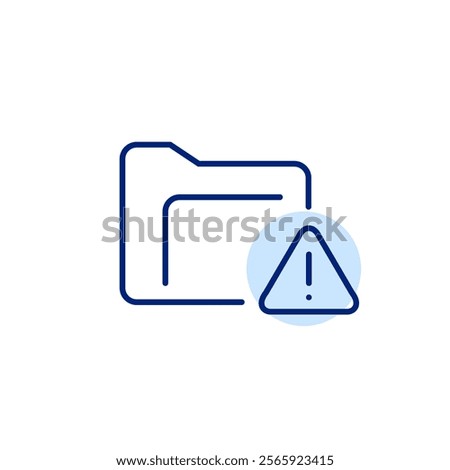 File folder with alert symbol. Exclamation mark in triangle. Urgent alert, immediate attention. Problem in file management. Pixel perfect, editable stroke icon