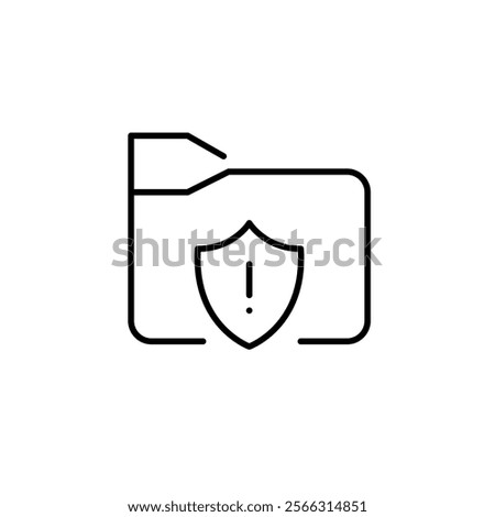 File folder and shield with exclamation mark. Security warning alert. Pixel perfect vector icon