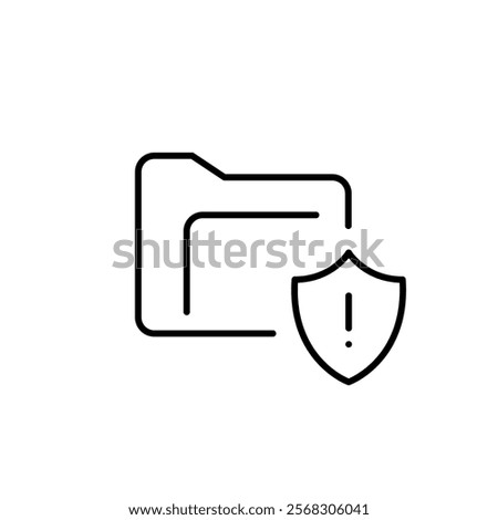 File folder and shield with exclamation mark. Problem warning, security alert. Pixel perfect vector icon