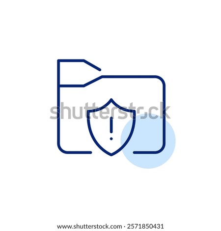 File folder and shield with exclamation mark. Security warning alert. Pixel perfect, editable stroke icon