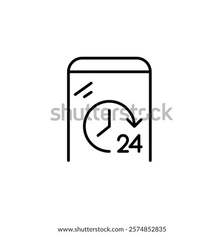 Smartphone with 24 hour clock symbol. Always on, constant availability for calls, texts or online presence. Pixel perfect vector icon