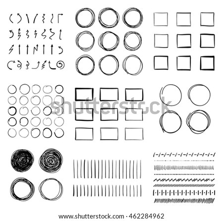 Big set of hand-drawn doodle design elements. Circles, arrows, lines, squares for your pen highlight projects