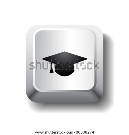 Vector white computer key with graduation cap. Get diploma/education symbol