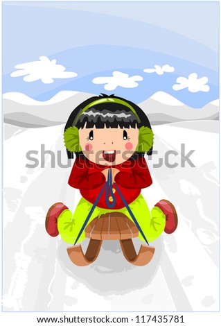Relax time - girl on the wooden sled.