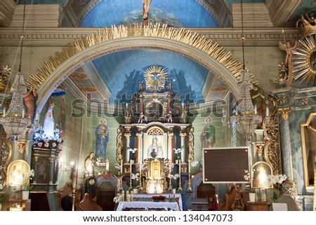 LACHOWICE, POLAND - AUGUST 26: Interior of church holy Apostles Peters and Pawel on august 26, 2012 in Lachowice.
