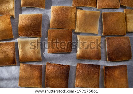 Presentation of slices of freshly roasted and ready for breakfast