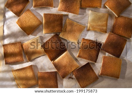 Presentation of slices of freshly roasted and ready for breakfast